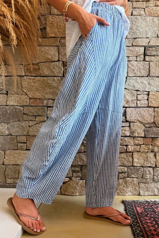 Sundaze Cheesecloth Chalk Stripe Classic Barrel Pant Denim